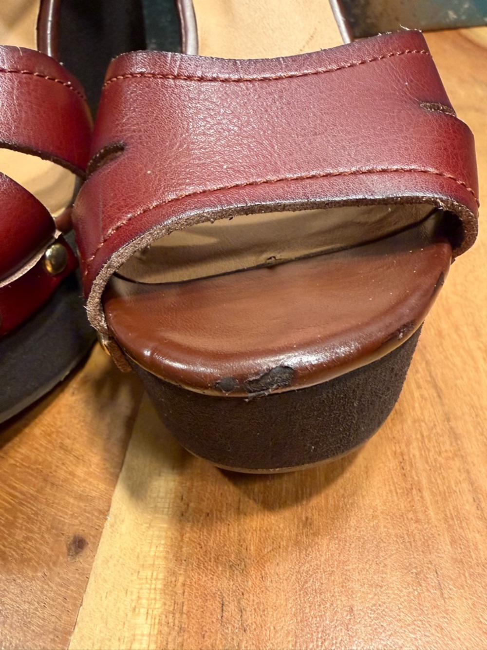 Steve Madden mid 2010s boho leather platform wedge sandals burgundy 9 FAIR - Picture 15 of 16